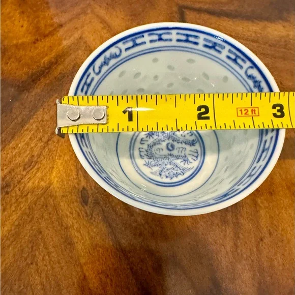 6 Chinese Rice Grain Porcelain Hand Painted Dragon Design Tea Cups - Picture 10 of 10